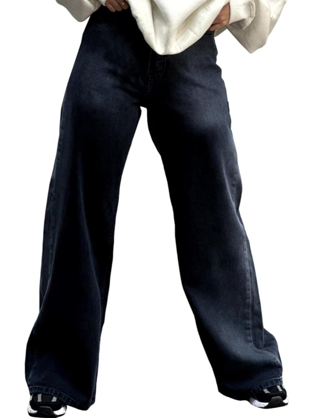 〽️ Women Black High Waist Straight Leg Baggy Boyfriend Denim Jeans Stretch